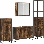 vidaXL Badkamermeubel Set met lade met plank Rook Eiken Bewerkt hout