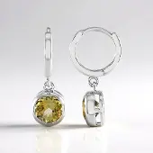 Cavill - 925 Sterling Zilver Oorbellen met Platina - 1,6 ct Ronde Gele Tanzaniet - Elegante Oorbellen Dames - Beugelsluiting