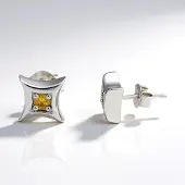 Cavill - Zilveren Oorbellen - 925 Sterling Zilver Platina Gecoat - Gele I3 Diamanten Pavé Ronde Briljant 0.176 ct - Luxe Elegante Vierkante Oorstekers