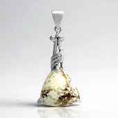 Cavill - Zilveren Hanger met 6,7 ct Braziliaanse Magnesiet - 925 Sterling Zilver - Driehoekige Triljant Cabochon - Elegant en Natuurlijk Sieraad