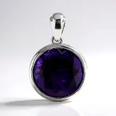 Cavill - Zilveren Hanger - 925 Sterling Zilver Palladium - Zambia Amethist 8,33 ct - Ronde Facetgeslepen Edelsteen - Elegante Paarse Sieraad