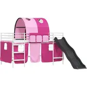 vidaXL Bunkbed voor kinderen met gordijnen Wit en roze 100 x 200 cm