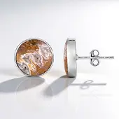 Cavill - Zilveren Oorbellen 925 Sterling Zilver - 2 Druzy Agaten 12,8 ct - Ronde Cabochon 12 mm - Elegante Bezel Oorknopjes Bali