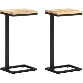 vidaXL Bijzettafels 2 st 31,5x24,5x64,5 cm ruw mangohout