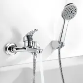 Unyqoos Badkamerkraan met handdouche – klassieke wandkraan, mengkraan met één hendel, gemaakt van massief messing, keramische ventiel, 1,5 meter douche slang, corrosiebestendig