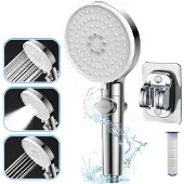 HAUSS SPOLE Douchekop-Handdouche-Hoogwaardige Spardouche-Voor Badkamer & Spa-Waterbesparend Met 5 Modi-Ø12cm-RVS & Siliconen-Zilvergrijs