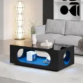 OKWISH Salontafel – Met Ledverlichting En App-Bediening – Woonkamer – Hoogglans MDF Zwart – 100x50x35 cm