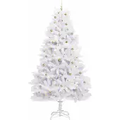 vidaXL Kunstmatige Hinged Kerstboom Wit 210 cm PVC en Staal