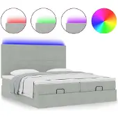 vidaXL Ottoman bed met matrassen en LED's 180x200cm fluweel lichtgrijs