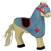 Sonstige Verlage Sprookjes En Ridders - Wedstrijdpaard Blauw - 15X3X17Cm - Houten Figuur - Handgemaakt