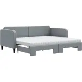 vidaXL Slaapbank onderschuifbed en matrassen 90x200 cm stof lichtgrijs