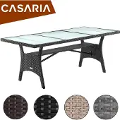 Casaria Polyrotan Tuintafel Takeo Crème 190x90x74cm Glas