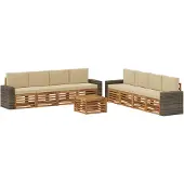 vidaXL Buiten bank set 9 st Natuurlijk en Beige