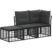 vidaXL Buiten bank set 3 st Zwart Polyester