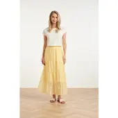 Smashed Lemon Zwierige maxi-rok met geborduurde print en stroken |