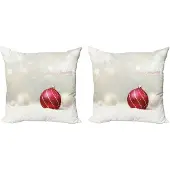 Abakuhaus Kerstkussenhoez set van 2, glitter met strep 50x50 cm, robijnrood