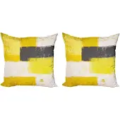 Abakuhaus Grijze en gele kussenhoezenset (2 stuks), Grunge penseelstrek 60 cm, grijsgeel