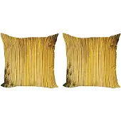 Abakuhaus Bamboe Kussenhoes Set (2 stuks), Natuurlijke Houten Bladstel50 cm, Geel