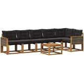 vidaXL Buiten bank set 7 st Naturel en Zwart