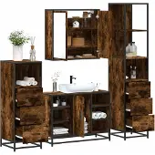vidaXL 4-delige Badkamermeubelset bewerkt hout gerookt eikenkleurig