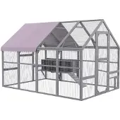 PawHut Kippenhok-Dennehout, Metaal-280L x 185,5B x 188H cm-Geel