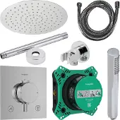 Hansgrohe Regendouche inbouw ecostat plafonduitloop met handdouche en hoofddouche 20 cm thermostaat vierkant chroom