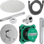 Hansgrohe Regendouche inbouw ecostat plafonduitloop met handdouche en hoofddouche 30 cm thermostaat rond chroom