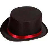 Widmann - Circus Kostuum - Hoge Hoed Circusartiest Zwart Met Rode Band - Zwart - Carnavalskleding - Verkleedkleding