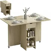 HOMCOM Eettafel, inklapbaar, keukentafel met lade, 2 opbergplanken, geschikt voor 2-4 personen