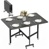 HOMCOM Eettafel, inklapbaar, keukentafel voor 4-6 personen, met 6 wielen en remmen