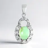 Cavill - Zilveren Hanger - 925 Sterling Zilver - 0,6 ct Chrysopraas Ovaal Cabochon - 0,467 ct Witte Topaas Pavé - Elegante Groene Edelsteen