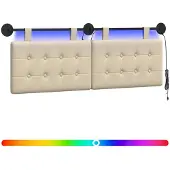 vidaXL Hangend hoofdbord Met LED-verlichting Crèmekleurig Stof