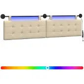 vidaXL Hangend hoofdbord Met LED-verlichting Crèmekleurig Stof