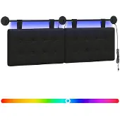 vidaXL Hangend hoofdbord Met LED-verlichting Zwart Kunstleer