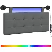vidaXL Hangend hoofdbord Met LED-verlichting Donkergrijs Stof