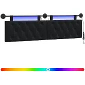 vidaXL Hangend hoofdbord Met LED-verlichting Zwart Fluweel