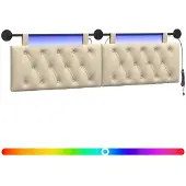 vidaXL Hangend hoofdbord Met LED-verlichting Crèmekleurig Stof