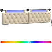 vidaXL Hangend hoofdbord Met LED-verlichting Crèmekleurig Stof