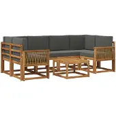 vidaXL Buiten bank set 7 st Natuurlijk en Antraciet Polyester