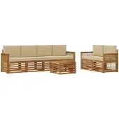 vidaXL Buiten bank set 7 st Natuurlijk en Beige Massief Acacia Hout