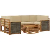 vidaXL Buiten bank set 7 st Natuurlijk en Beige Massief Acacia Hout
