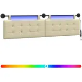 vidaXL Hangend hoofdbord Met LED-verlichting Crèmekleurig Kunstleer