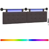 vidaXL Hangend hoofdbord Met LED-verlichting Donkerbruin Stof