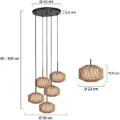 Steinhauer 5-lichts hanglamp Ropex met rotan kappen