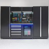 Datona Werkplaatsinrichting PREMIUM RVS werkblad met koelkast - 285 cm breed - Zwart