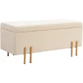 HOMCOM -Sitzbank mit Stauraum-Samt, Holz-100L x 40B x 42H cm-Beige