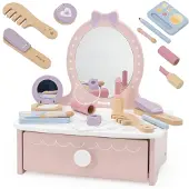 Vigatoys Houten Make-up Tafeltje - Kinder Kaptafel met Spiegel en Accessoires