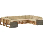 vidaXL Buiten bank set 9 st Natuurlijk en Beige Massief Acacia Hout