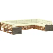 vidaXL Buiten bank set 9 st Natuurlijk en Crème Massief Acacia Hout