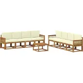 vidaXL Buiten bank set 9 st Natuurlijk en Crème Polyester